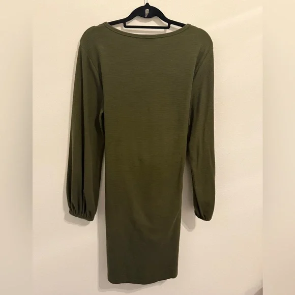 Olive Green Tie Waist Wrap Dress - Picture 5 of 5